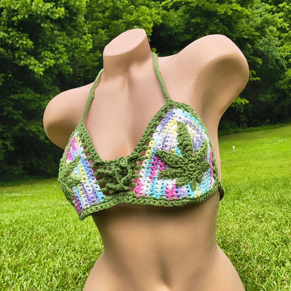 Handmade Crochet Halter Top With Leaf 🍃